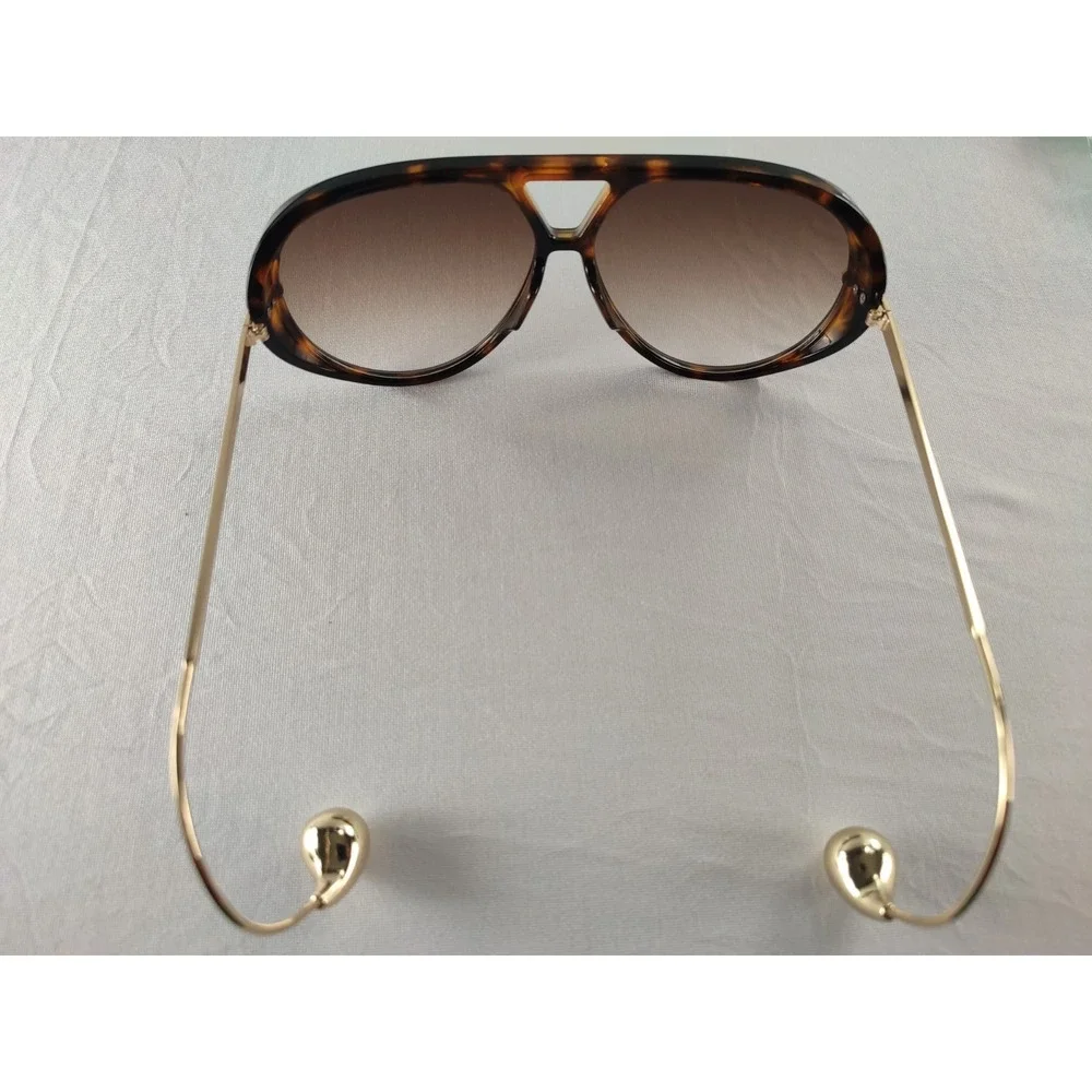 Women's Tortoise Shield Aviator Sunglasses Gold Teardrop Temples Gradient Lens
